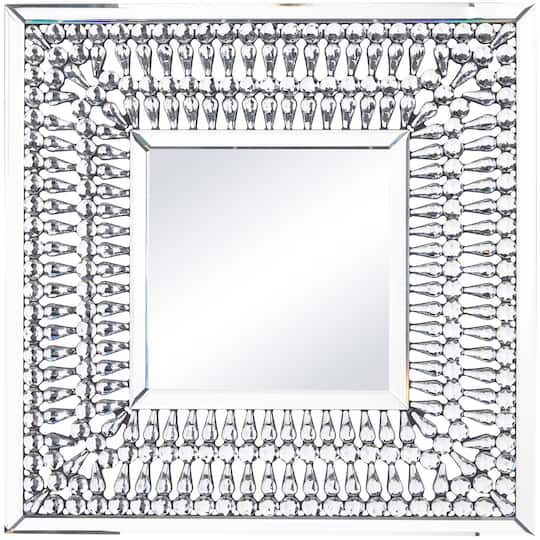 Silver Glass Wall Mirror with Crystal Embellishment 32" x 1" x 32"